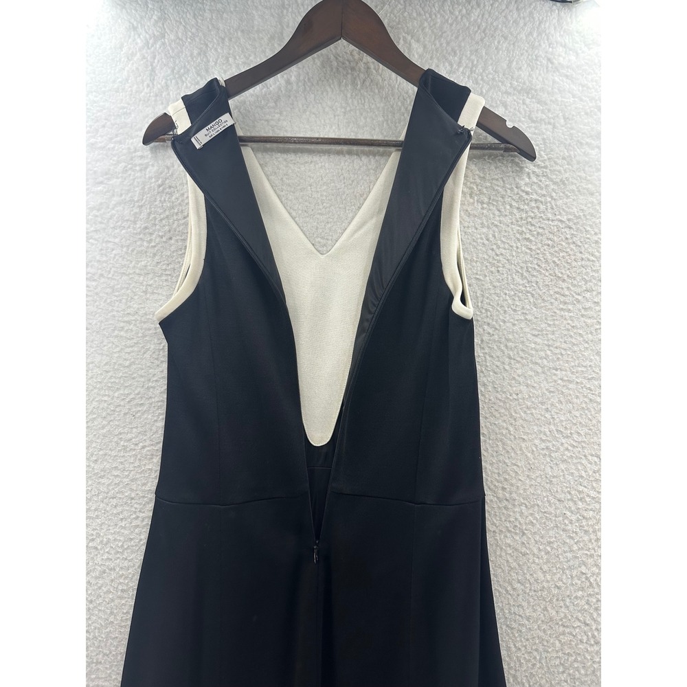 Mango Sheath Dress Women Size 8 Black White Good Colorblock V-Neck Midi - Picture 3 of 11